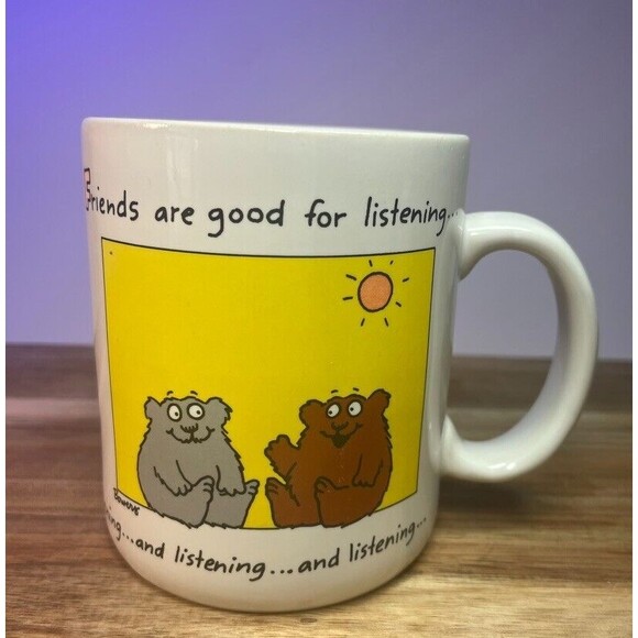 Hallmark Shoebox Greetings 1986 Mug Friends Good for Listening Day Night Bears - Picture 1 of 9